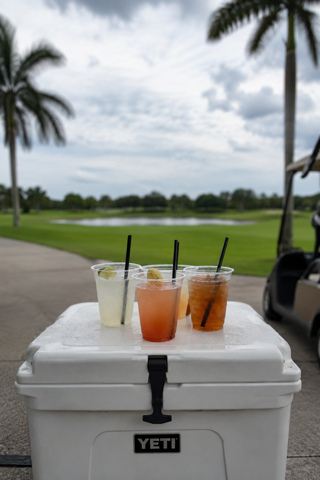 Cooler with cocktails ready for outdoor wedding service
