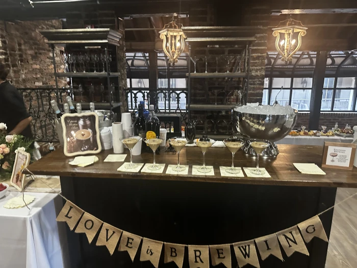 Private dinner bar prepared for service